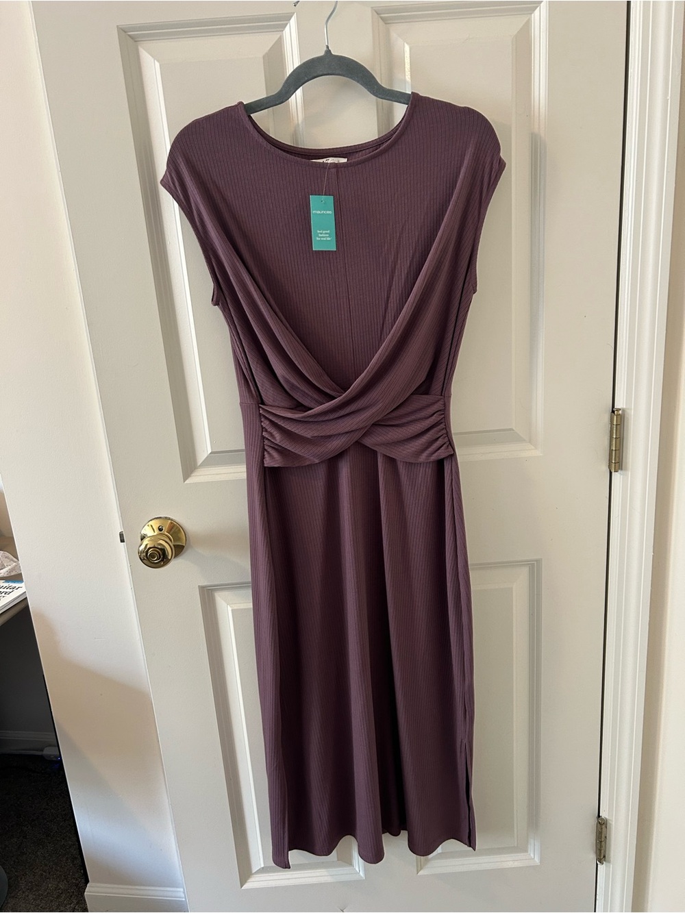 Women’s Twist-Front Midi Dress in Plum NWT